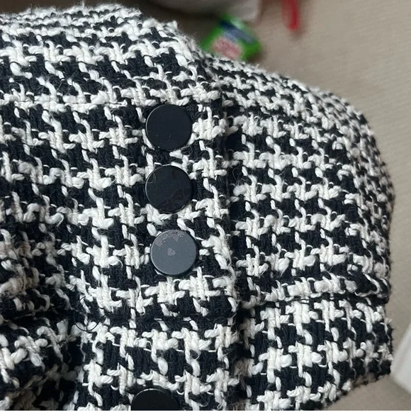 ZARA MIDI TWEED HERRINGBONE PINAFORE JUMPER DRESS BLACK WHITE BUTTONS MEDIUM - Picture 15 of 15